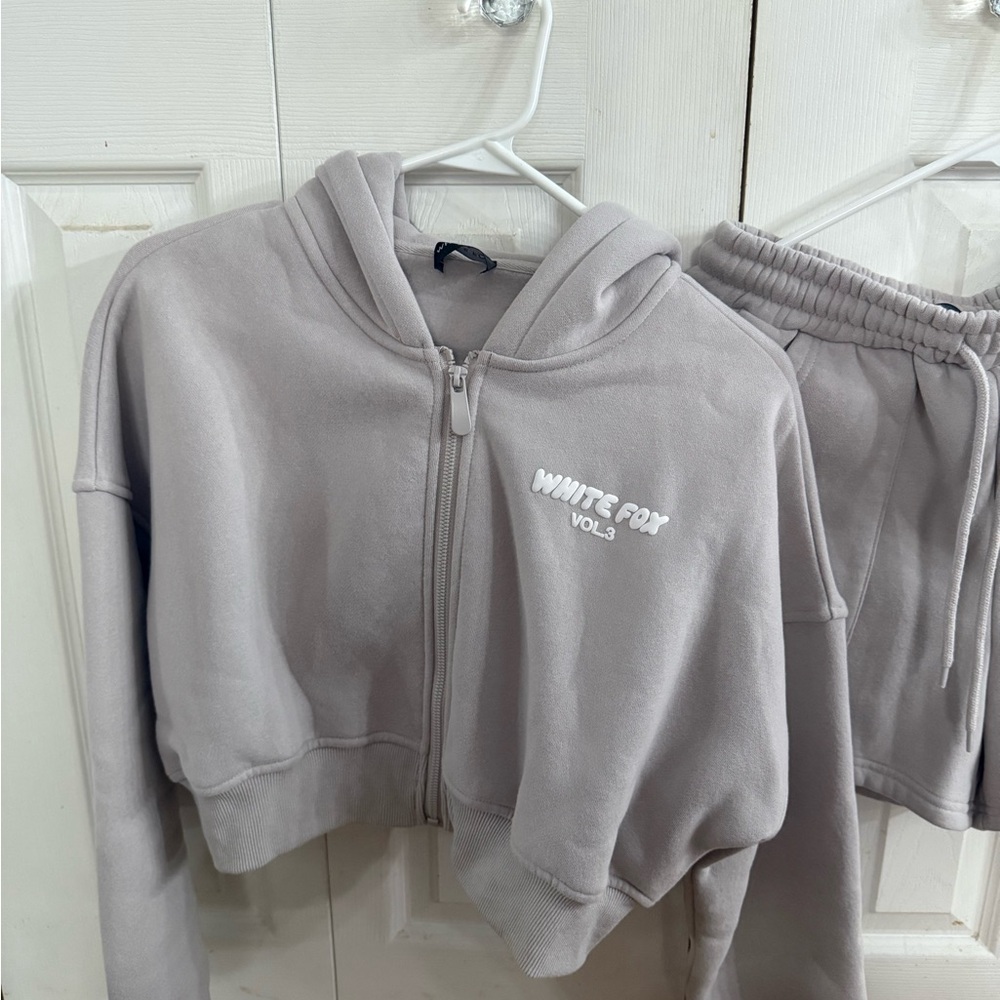SOLD White Fox Vol. 3 Cropped Zip Hoodie in the color Moon